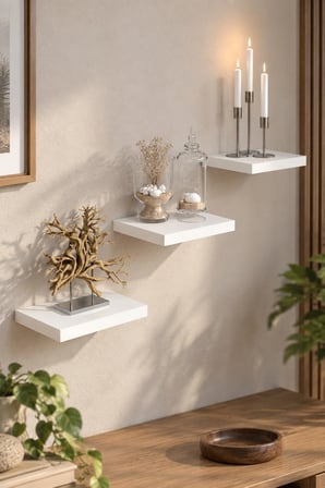 SuloraHome 3'lü Kare Beyaz Duvar Rafı Seti