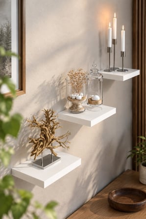 SuloraHome 3'lü Kare Beyaz Duvar Rafı Seti