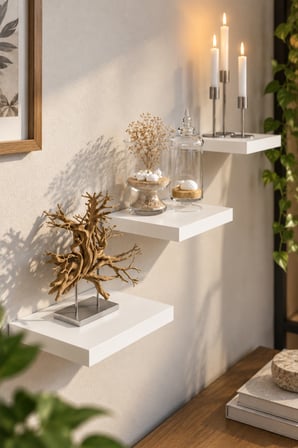 SuloraHome 3'lü Kare Beyaz Duvar Rafı Seti