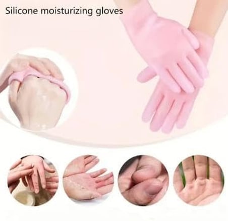 Silikon Yumuşak Spa Nemlendirici Eldiven Bakım Eldiveni 1 Çift Pembe