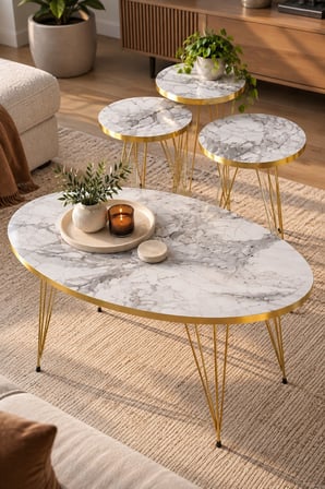 SuloraHome Elips Gold Orta ve Zigon Sehpa Seti 4 Parça