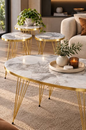 SuloraHome Elips Gold Orta ve Zigon Sehpa Seti 4 Parça