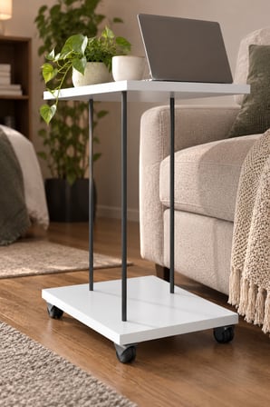 SuloraHome Tekerlekli Laptop ve Servis Sehpası Beyaz