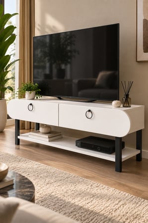 SuloraHome Beyaz TV Ünitesi 110 cm Genişlikte Modern Tasarım