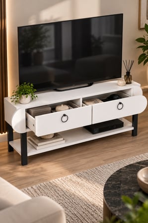 SuloraHome Beyaz TV Ünitesi 110 cm Genişlikte Modern Tasarım