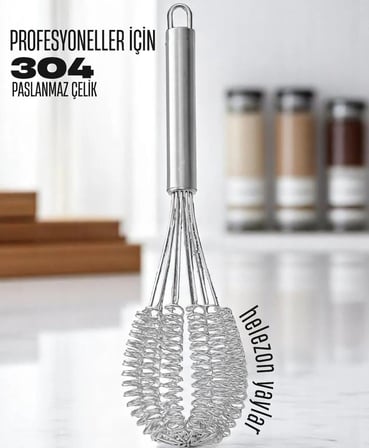 Helezon Yaylı Çırpıcı – 304 Paslanmaz Çelik Makarna Çırpıcı &amp; Çırpma Teli, Yaylı Spiral Tasarım, Kıvamlı Yumurta, Krema, Pasta ve Hamur Çırpma, Dayanıklı Profesyonel Mutfak Gereci