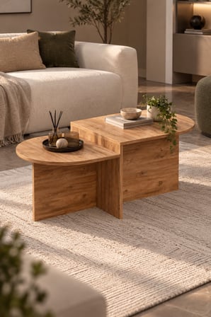 SuloraHome Kademeli Oval Orta Sehpa Kahverengi Atlantik Çam Desenli