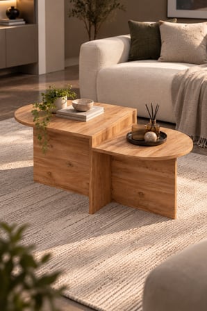 SuloraHome Kademeli Oval Orta Sehpa Kahverengi Atlantik Çam Desenli