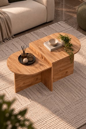 SuloraHome Kademeli Oval Orta Sehpa Kahverengi Atlantik Çam Desenli