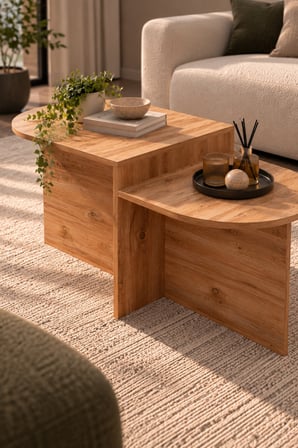 SuloraHome Kademeli Oval Orta Sehpa Kahverengi Atlantik Çam Desenli