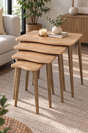 SuloraHome Torna Ahşap Ayaklı 4'lü Zigon Sehpa Takımı Çam Kahverengi