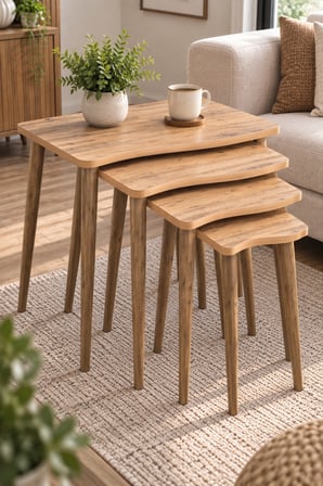 SuloraHome Torna Ahşap Ayaklı 4'lü Zigon Sehpa Takımı Çam Kahverengi