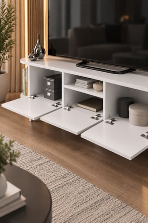 SuloraHome Gümüş Detaylı Beyaz TV Ünitesi 160 cm