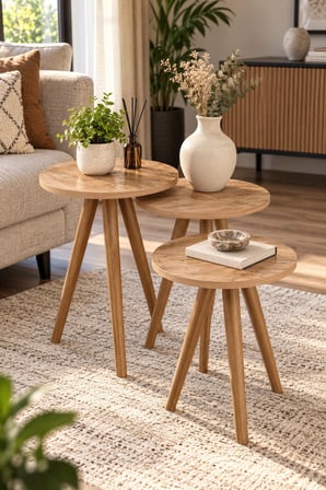 SuloraHome Zigon Sehpa Takımı Ceviz Kahverengi