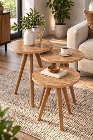 SuloraHome Zigon Sehpa Takımı Ceviz Kahverengi