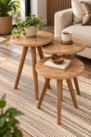 SuloraHome Zigon Sehpa Takımı Ceviz Kahverengi