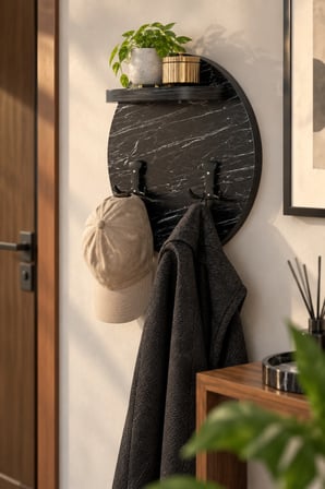 SuloraHome Siyah Duvar Askılığı ve Mini Raf