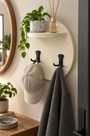 SuloraHome Krem Bej Yuvarlak Duvar Askılığı ve Mini Raf