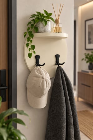 SuloraHome Krem Bej Yuvarlak Duvar Askılığı ve Mini Raf