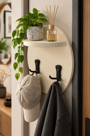 SuloraHome Krem Bej Yuvarlak Duvar Askılığı ve Mini Raf