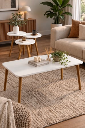 SuloraHome Torna Ayaklı Beyaz Sehpa Seti 4'lü Set