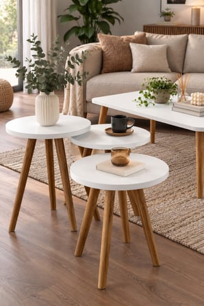 SuloraHome Torna Ayaklı Beyaz Sehpa Seti 4'lü Set