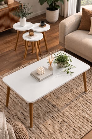 SuloraHome Torna Ayaklı Beyaz Sehpa Seti 4'lü Set