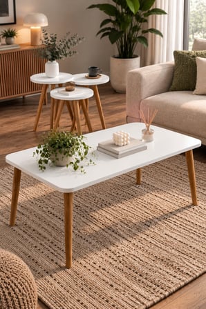 SuloraHome Torna Ayaklı Beyaz Sehpa Seti 4'lü Set