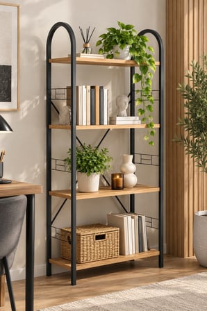 SuloraHome Metal İskeletli 4 Raflı Kitaplık Kahverengi 150 cm