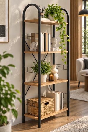 SuloraHome Metal İskeletli 4 Raflı Kitaplık Kahverengi 150 cm