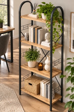SuloraHome Metal İskeletli 4 Raflı Kitaplık Kahverengi 150 cm