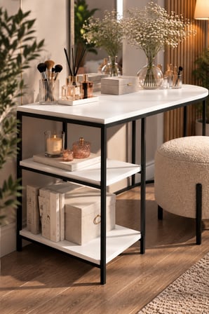 SuloraHome Beyaz Çalışma ve Makyaj Masası 125 cm