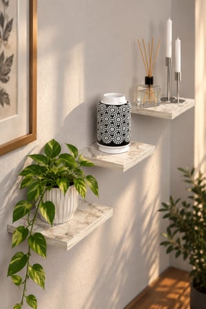 SuloraHome 3'lü Kare Duvar Rafı Seti - Mermer Desenli Beyaz