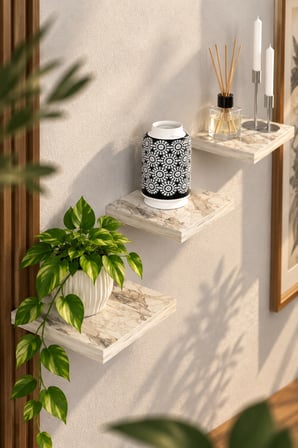 SuloraHome 3'lü Kare Duvar Rafı Seti - Mermer Desenli Beyaz