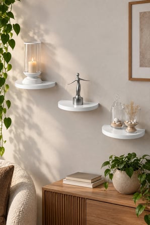 SuloraHome 3'lu Oval Duvar Rafı Beyaz 115 cm