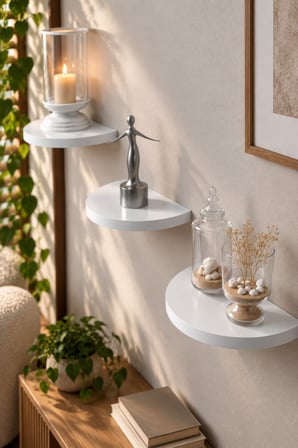 SuloraHome 3'lu Oval Duvar Rafı Beyaz 115 cm