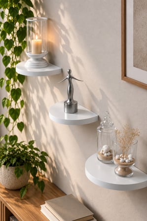 SuloraHome 3'lu Oval Duvar Rafı Beyaz 115 cm