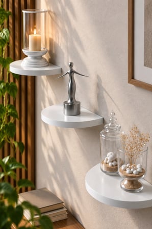 SuloraHome 3'lu Oval Duvar Rafı Beyaz 115 cm