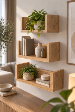 SuloraHome Ceviz Desenli U Tipi Duvar Rafı 43 cm