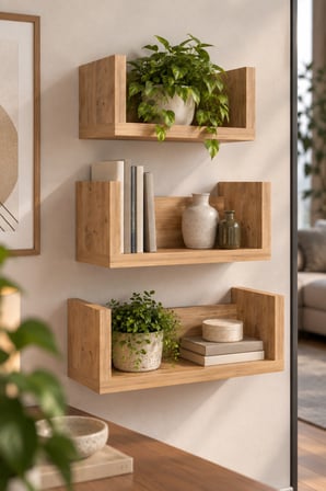 SuloraHome Ceviz Desenli U Tipi Duvar Rafı 43 cm