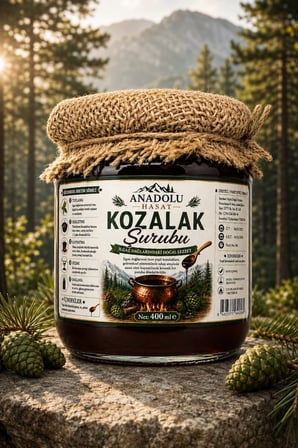 Yeşil Çam Kozalağı Şurubu 400 ml – Odun Ateşinde 12 Saat Kazanda Pişirilmiş