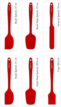Drongo Isıya Dayanıklı Yanmaz Yapışmaz Silikon Spatula Seti 6 Parça Kırmızı