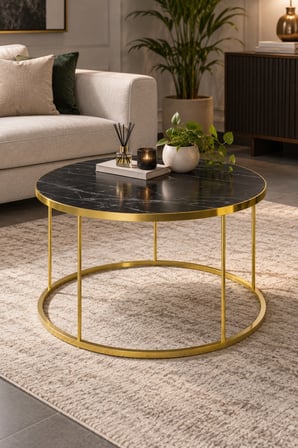 SuloraHome Siyah ve Gold Ayaklı Yuvarlak Orta Sehpa