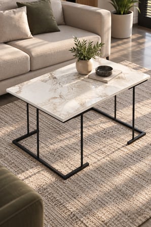 SuloraHome Beyaz Orta Sehpa 90x60 cm Dikdörtgen Salon Sehpası