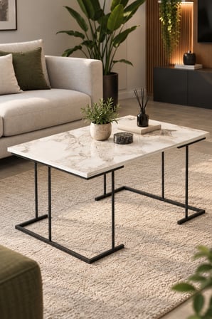 SuloraHome Beyaz Orta Sehpa 90x60 cm Dikdörtgen Salon Sehpası