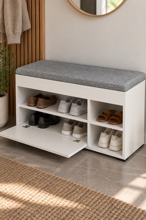 SuloraHome Puflu Ayakkabılık Bench Beyaz 90 cm