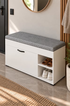 SuloraHome Puflu Ayakkabılık Bench Beyaz 90 cm
