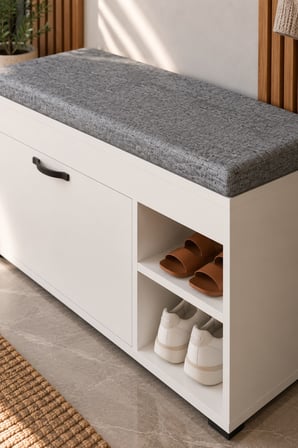 SuloraHome Puflu Ayakkabılık Bench Beyaz 90 cm