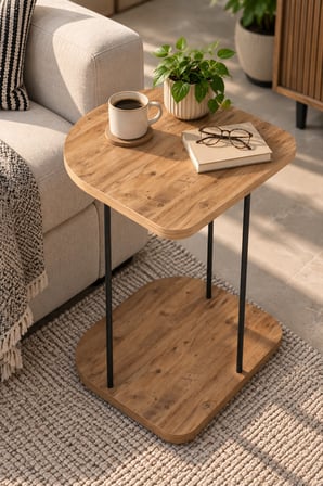 SuloraHome Tekerlekli Oval Servis Sehpası Çam Desenli Kahverengi