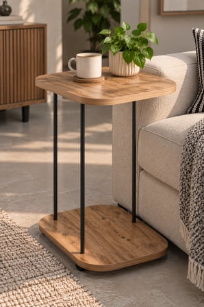 SuloraHome Tekerlekli Oval Servis Sehpası Çam Desenli Kahverengi